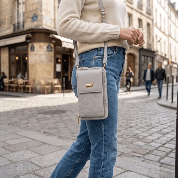 Bolso Cruzado Acolchado para Teléfono Gris Claro - Imagen 2