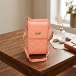 Bolso Cruzado Acolchado para Teléfono Diseño Floreado Marrón Claro