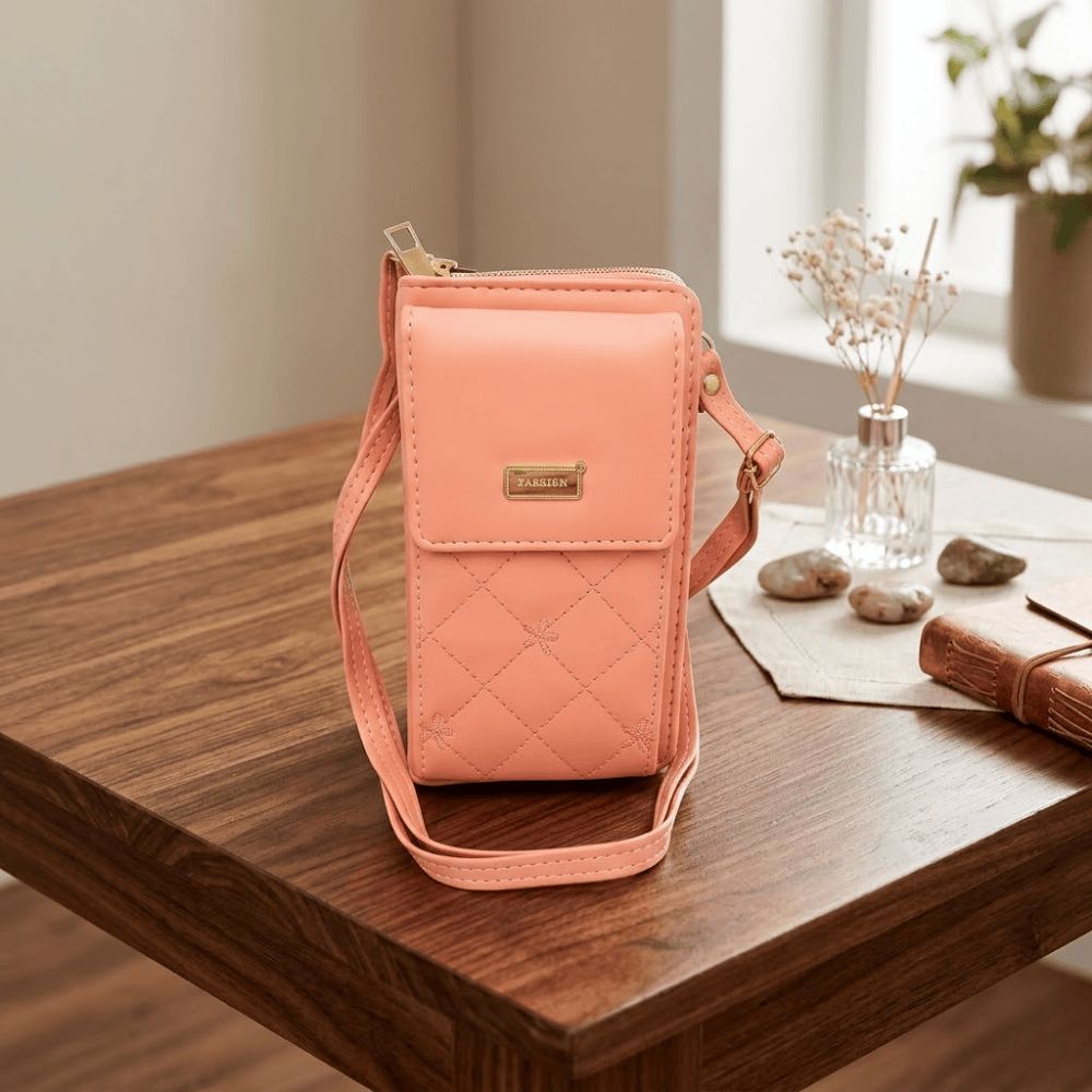 DGH-BCAPMGMCFL-Bolso Cruzado Acolchado para Teléfono Diseño Floreado Marrón Claro_1 Bolso Cruzado Acolchado para Teléfono Diseño Floreado Marrón Claro - Imagen 1