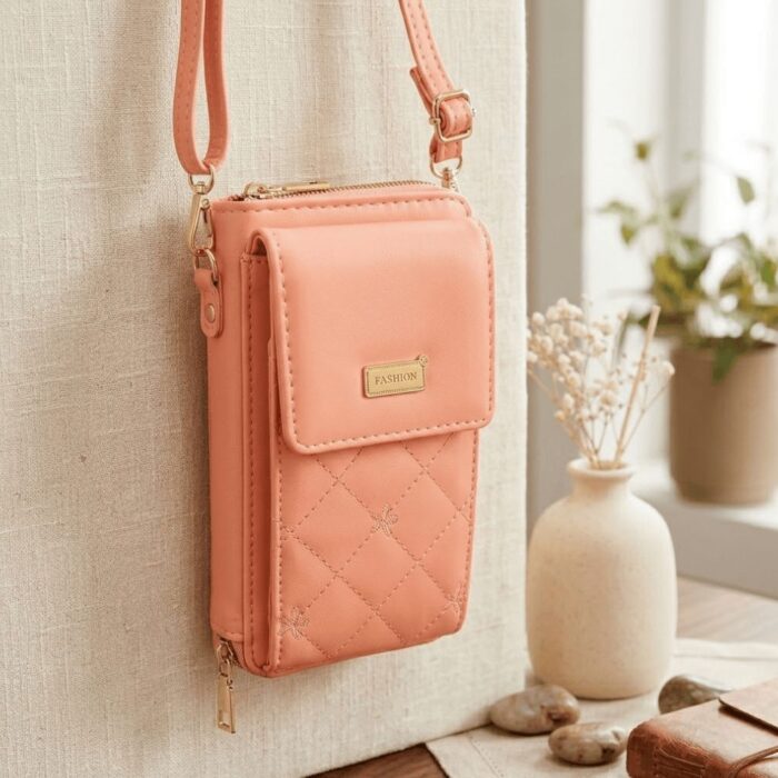 Bolso Cruzado Acolchado para Teléfono Diseño Floreado Marrón Claro - Imagen 4