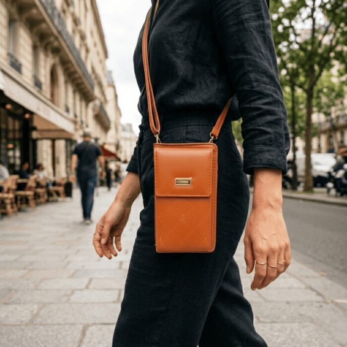 Bolso Cruzado Acolchado para Teléfono Marrón - Imagen 4