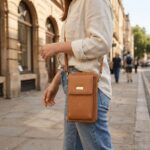 Bolso Cruzado para Teléfono Marrón Claro con Detalles Dorados - Imagen 3