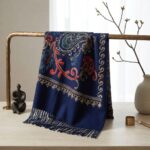 Bufanda Chal Bordado Azul Marino  Con Detalles Para Mujer