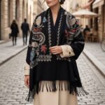 Bufanda Chal Bordado Negro Con Detalles Para Mujer - Imagen 3