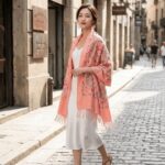 Bufanda Chal Bordado Rosado Claro Con Detalles Para Mujer - Imagen 4
