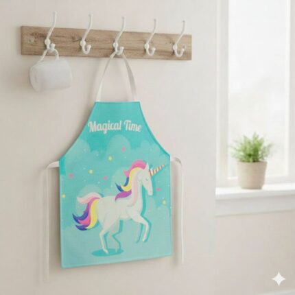 Mandil Delantal para Niños de Unicornio con Fondo Celeste