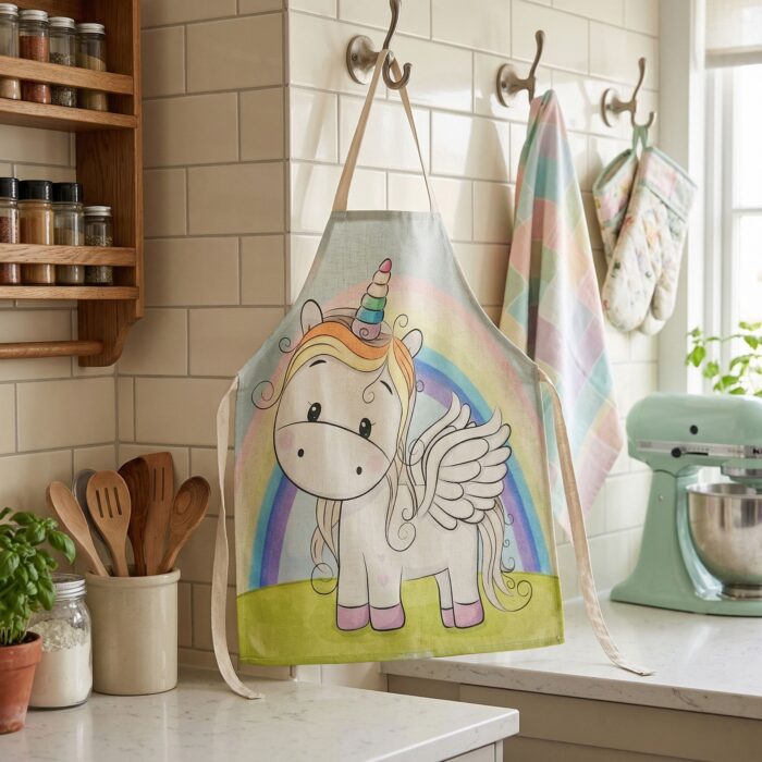 Mandil-Delantal para niños de Unicornio con arcoíris detrás - Imagen 2