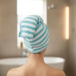 Toalla para el cabello - Celeste con rallas blancas - Imagen 3