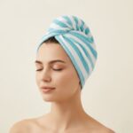 Toalla para el cabello - Celeste con rallas blancas - Imagen 4