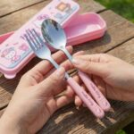 Mini set de cubiertos kawaii Tenedor  Cuchara Color Rosa - Imagen 3