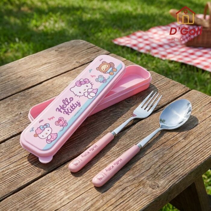 Mini set de cubiertos kawaii Tenedor  Cuchara Color Rosa - Imagen 4