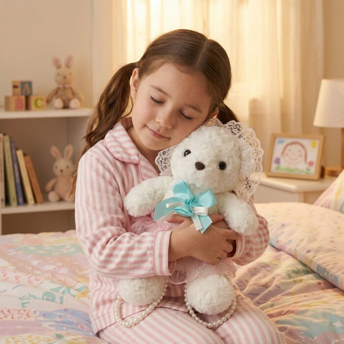 Bolso Modelo Osa de Peluche con Lazo Morado Rosado - Imagen 2