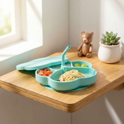 Set de Plato con cubiertos con temática de Gato - Turquesa