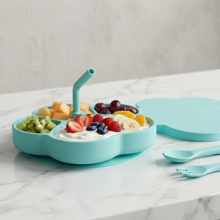Set de Plato con cubiertos con temática de Gato - Turquesa - Imagen 2