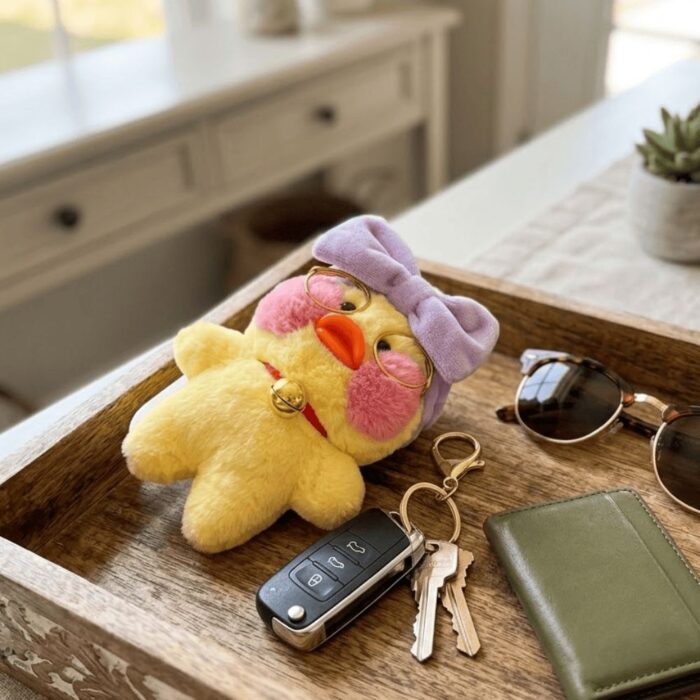 LLavero Peluche de Pato Tik Tok con Lazo Morado Perfumado - Imagen 4