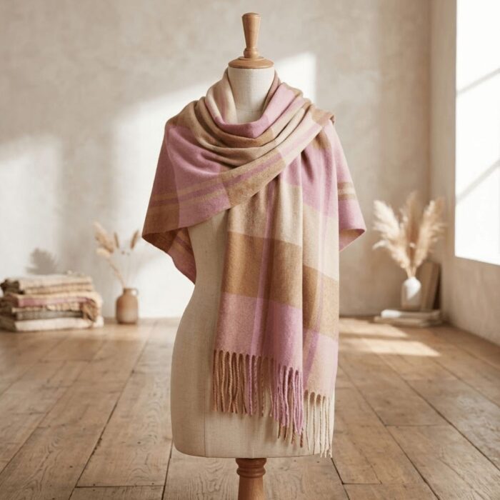 Maxi Bufanda Mujer Rosa y Marron - Imagen 2
