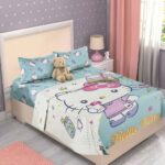 Set de Sabanas de 4 Piezas Cama 1 Plaza y Media Color Blanco con Diseño