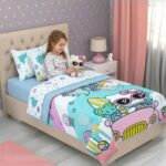 Set de 4 piezas Cama 1 plaza y media Color Blanco y Celeste - Imagen 3