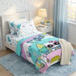 Set de 4 piezas Cama 1 plaza y media Color Blanco y Celeste - Imagen 2
