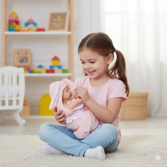 Muñeca bebé recién nacida SoLovey Manta de Conejo Rosa - Imagen 2