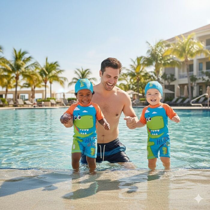 Ropa de Baño para Niño UV Dinosaurio Sonrisa y Nubes - Imagen 3