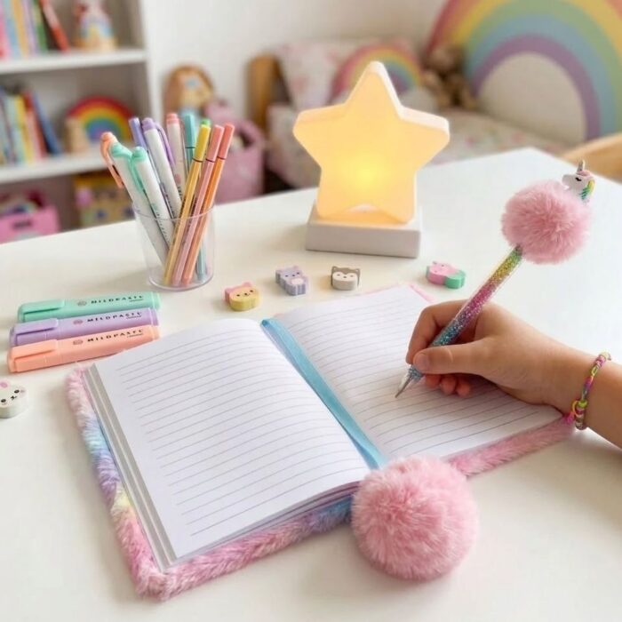 Libreta de Peluche Unicornio Rosado Rayado - Imagen 3