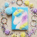Libreta de Peluche Unicornio Celeste Rayado