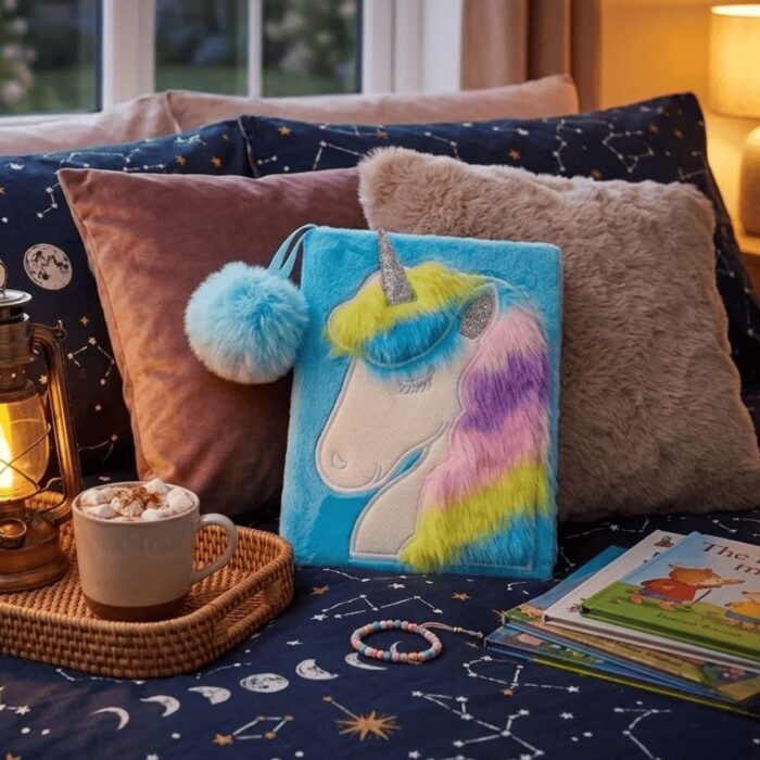 Libreta de Peluche Unicornio Celeste Rayado - Imagen 2