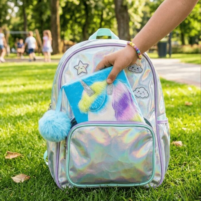 Libreta de Peluche Unicornio Celeste Rayado - Imagen 4