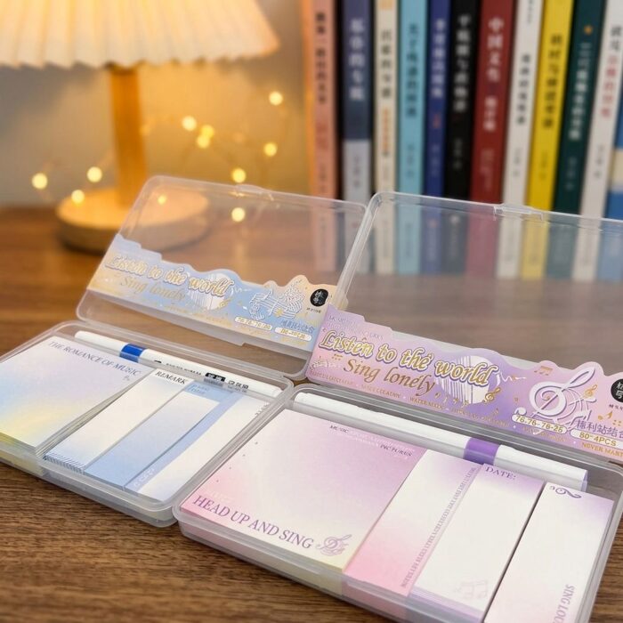 Pack 2 Sets de Estuches PostIt con Resaltador Morado y Azul - Imagen 2