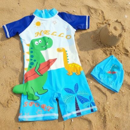 Ropa de Baño para Niño UV Dinosaurio Verde en Tabla de Surf