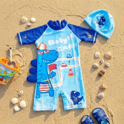 Ropa de Baño para Niño UV Dinosaurio Azul con Pista de Autos