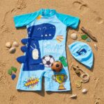 Ropa de Baño para Niño UV Dinosaurio Azul Futbolero 3 a 4 años