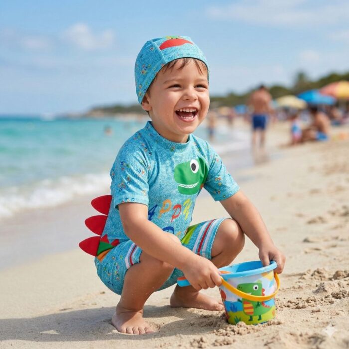 Ropa de Baño para Niño UV Dinosaurio Largo Verde - Imagen 2