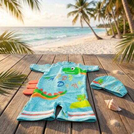 Ropa de Baño para Niño UV Dinosaurio Largo Verde