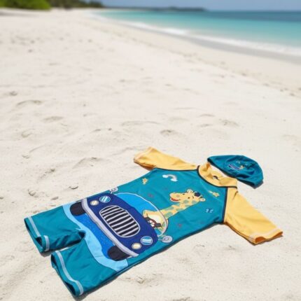 Ropa de Baño para Niño UV Jirafa Verde Manejando Auto