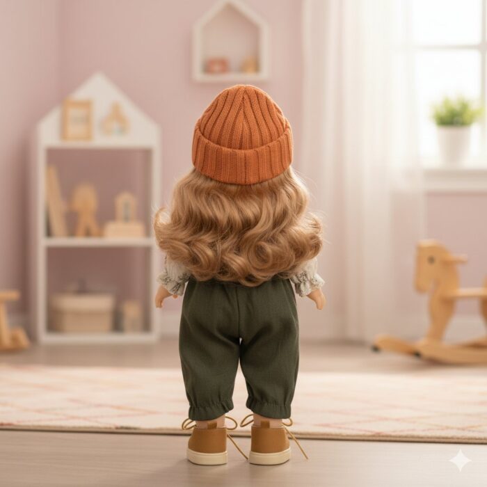 Muñeca de colección con gorro y overol - Imagen 3