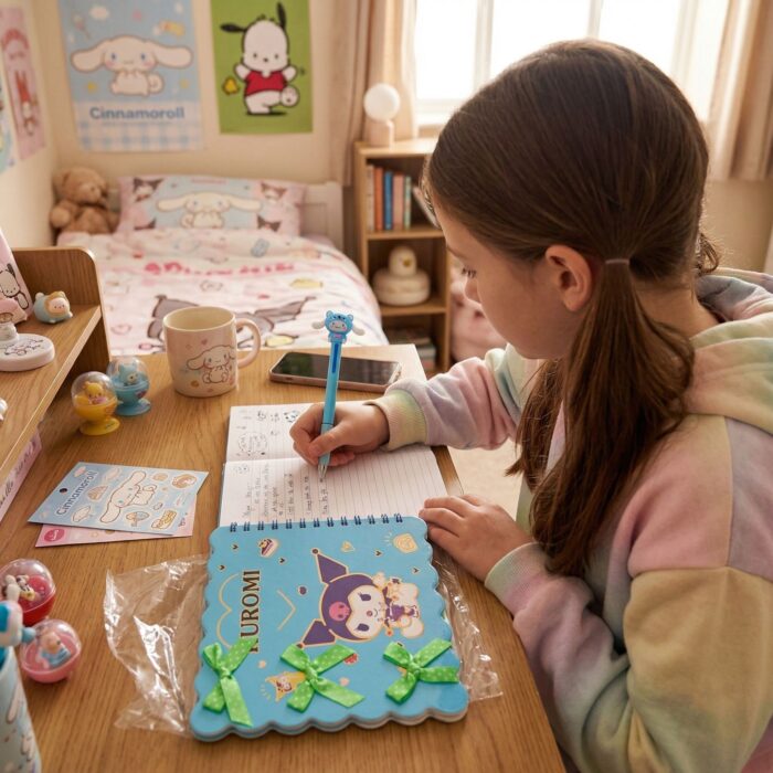 Pack Libreta + Lapicero de Gatito kawaii Celeste - Imagen 4