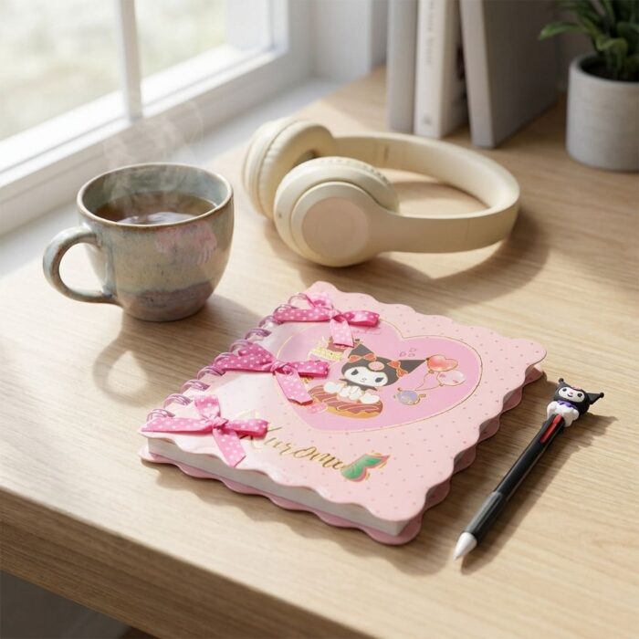 Pack Libreta + Lapicero de Gatito kawaii Rosado  Negro - Imagen 2