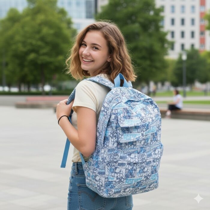 Mochila Kawaii Comic Blanco y Celeste - Imagen 2