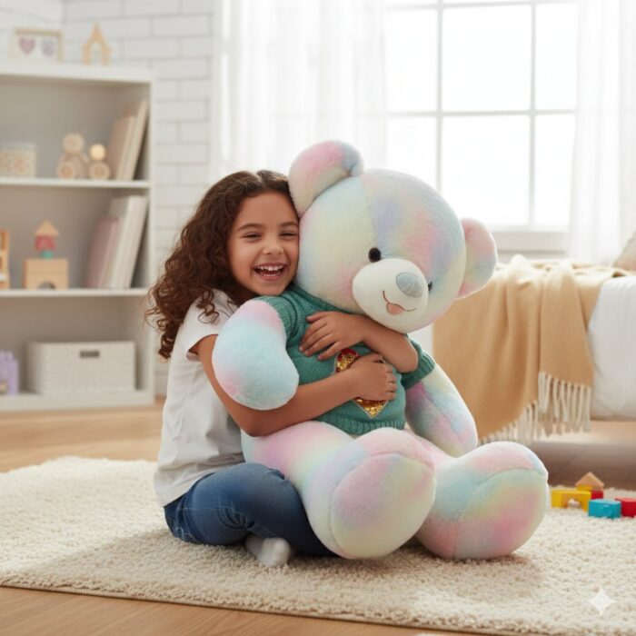 Peluche Multicolor Oso Tierno Con Chompa Verde - Imagen 2