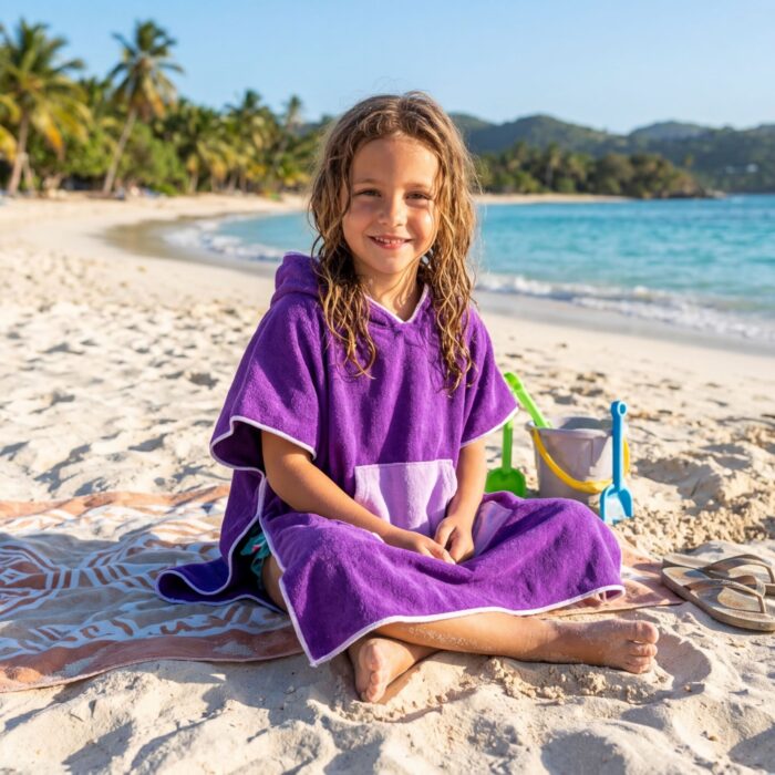 Toalla Poncho Cambiador Morado - Imagen 4