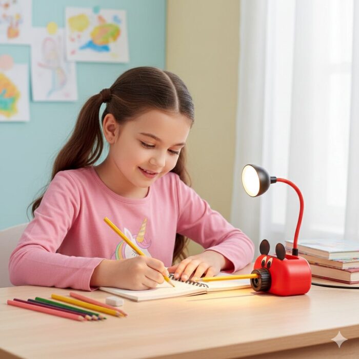 Lámpara de Escritorio Multifuncional Tajador Portalápices Rojo - Imagen 3