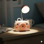 Lámpara de escritorio multifuncional Tajador portalápices Chancho Rosa