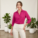 Blusa Casual con Cuello Sport Manga Tres Cuartos Rosa Código 103