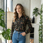 Blusa Manga Larga Estampado Negro