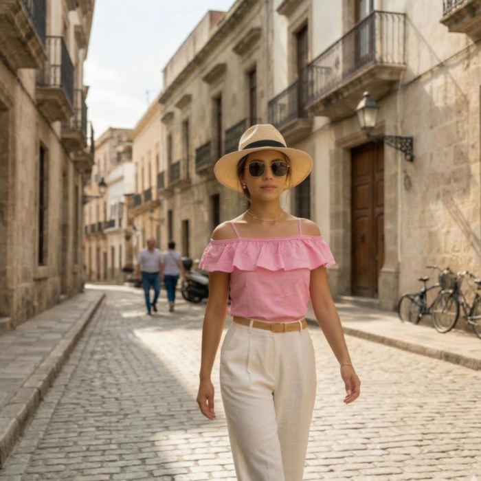 Blusa Bordada con Hombros Descubiertos Rosa - Imagen 3