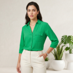 Blusa Casual con Cuello Sport Manga Tres Cuartos Verde Código 103