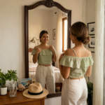 Blusa Bordada con Hombros Descubiertos Verde - Imagen 2