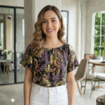 Blusa Rumbera Manga Corta Negro